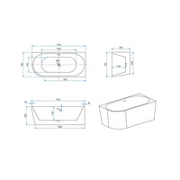 Half Vrijstaand Hoekbad BWS Danielle Rechts 170x78 Wit