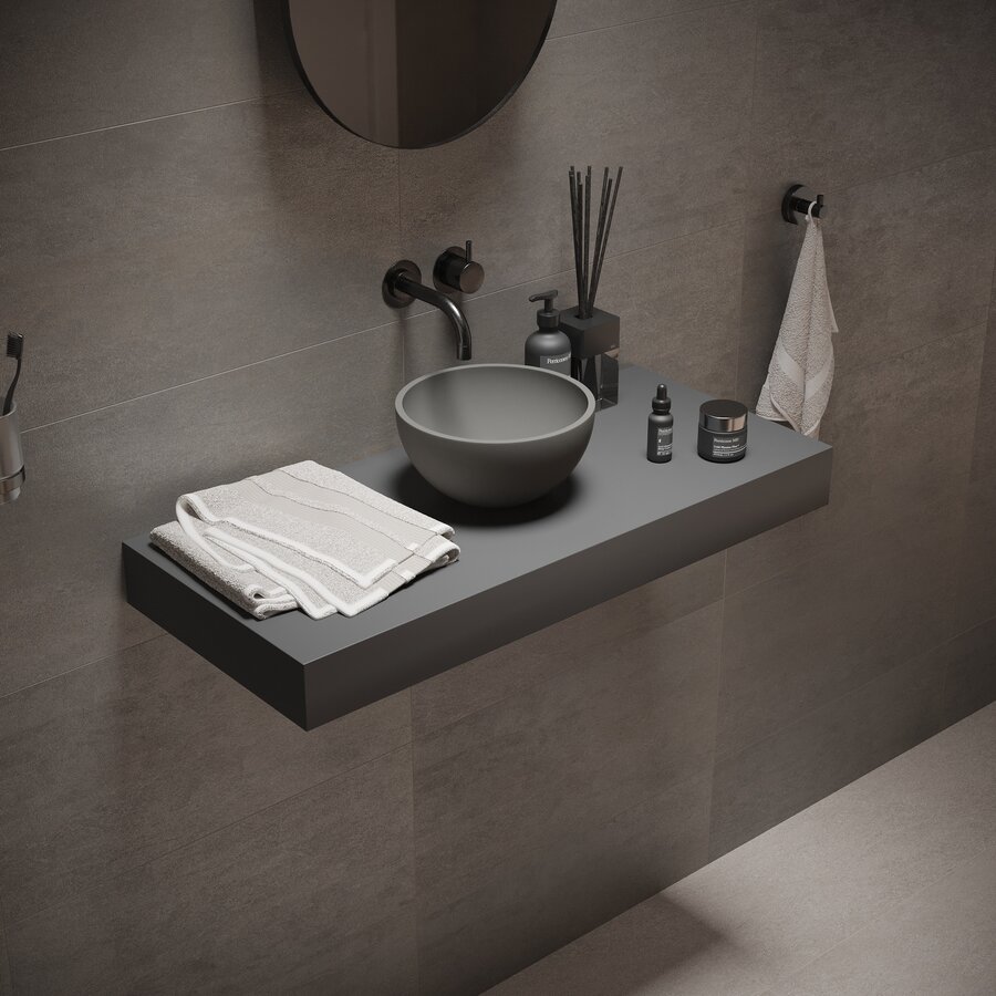 Opbouw Waskom Ideavit Solidmicro 23x11.5 cm Solid Surface Mat Donker Grijs