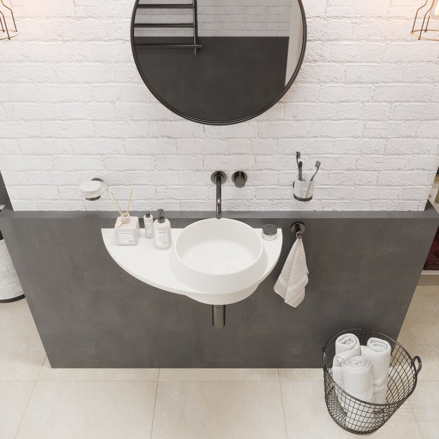 Fontein Ideavit Soliddual 3.0 70x35x14 cm Solid Surface Met Opbergruimte Links Mat Wit