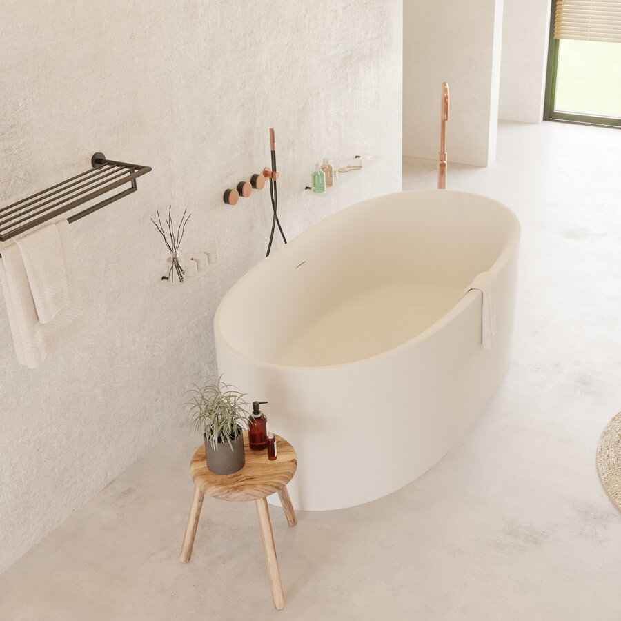 Ligbad Vrijstaand Ideavit Colidcliff 175x88x56 cm Solid Surface Mat Wit