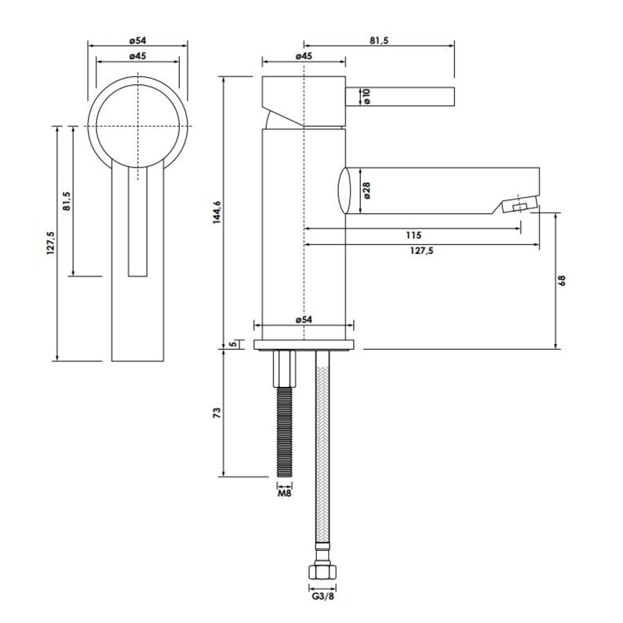 Wastafelmengkraan Brauer Brushed Edition Coldstart Opbouw Laag Ronde Hendel Geborsteld RVS PVD