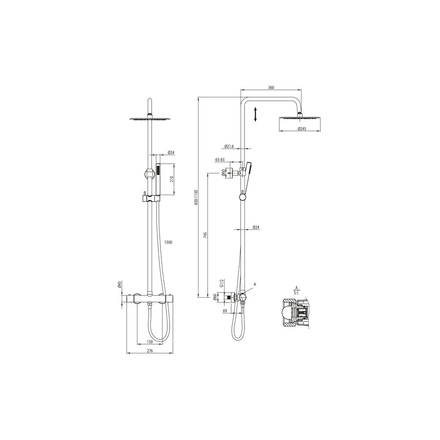 Opbouw Regendouche Set Boss & Wessing Rondo Thermostatisch Hoofddouche 20 cm Rond Chroom