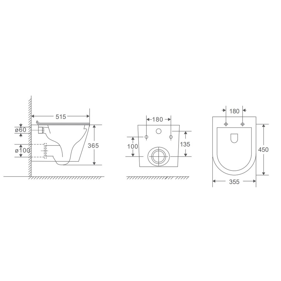 Wandcloset Sanilux Turbo Flush Standaard 36,5x52x35,5 cm Met Softclose Zitting Wit
