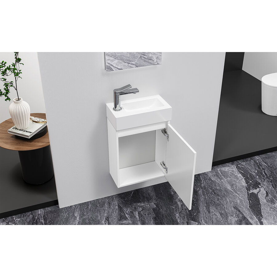 Fonteinkast Creavit Aloni Kleur Wit Onderkast Wastafel En Met Spiegel 40x22x60cm