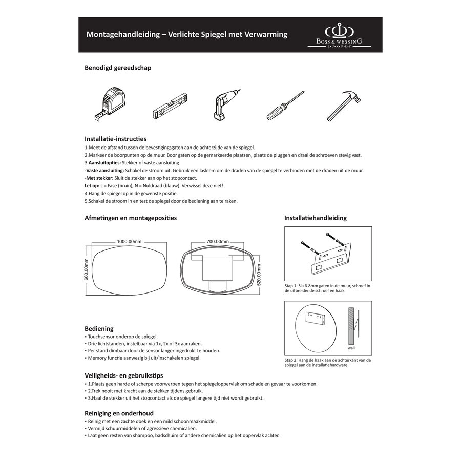 Badkamerspiegel BWS Torea 100x66cm Horizontaal LED