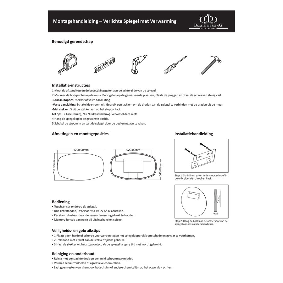 Badkamerspiegel BWS Torea 120x70cm Horizontaal LED
