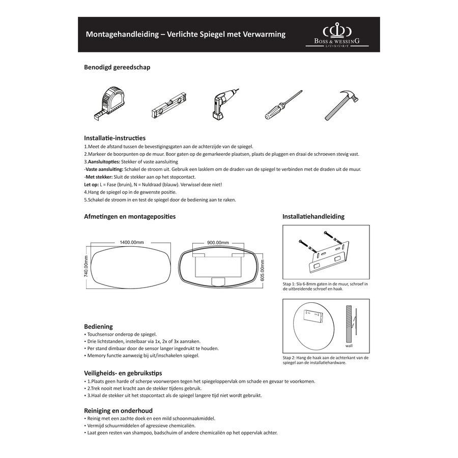 Badkamerspiegel BWS Torea 140x74cm Horizontaal LED