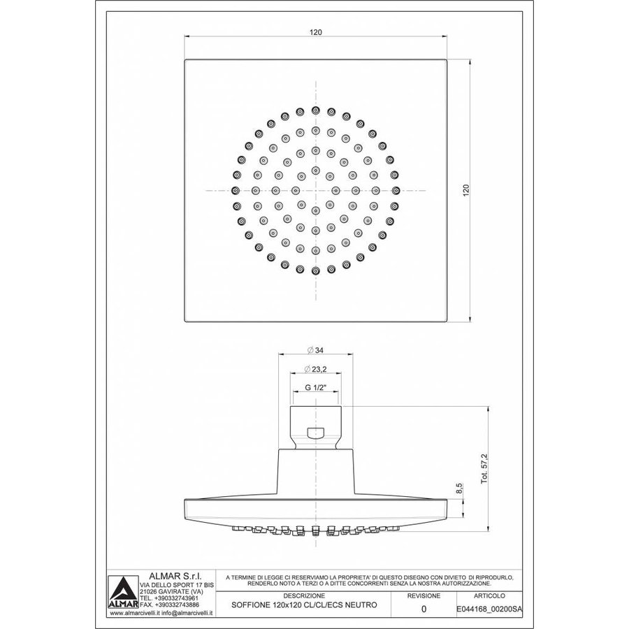 Mate Hoofddouche Vierkant 12 Cm Met Wandarm M168