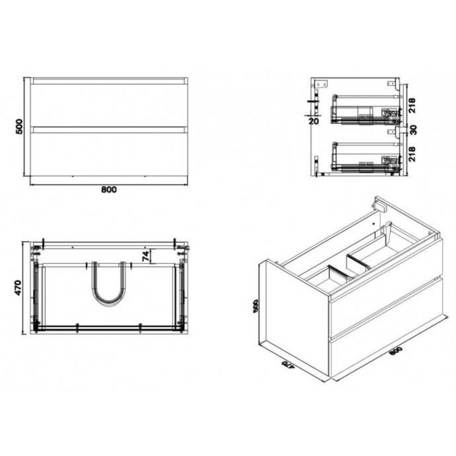 Badkamermeubel Luna 80X47 Wit (2 Laden)