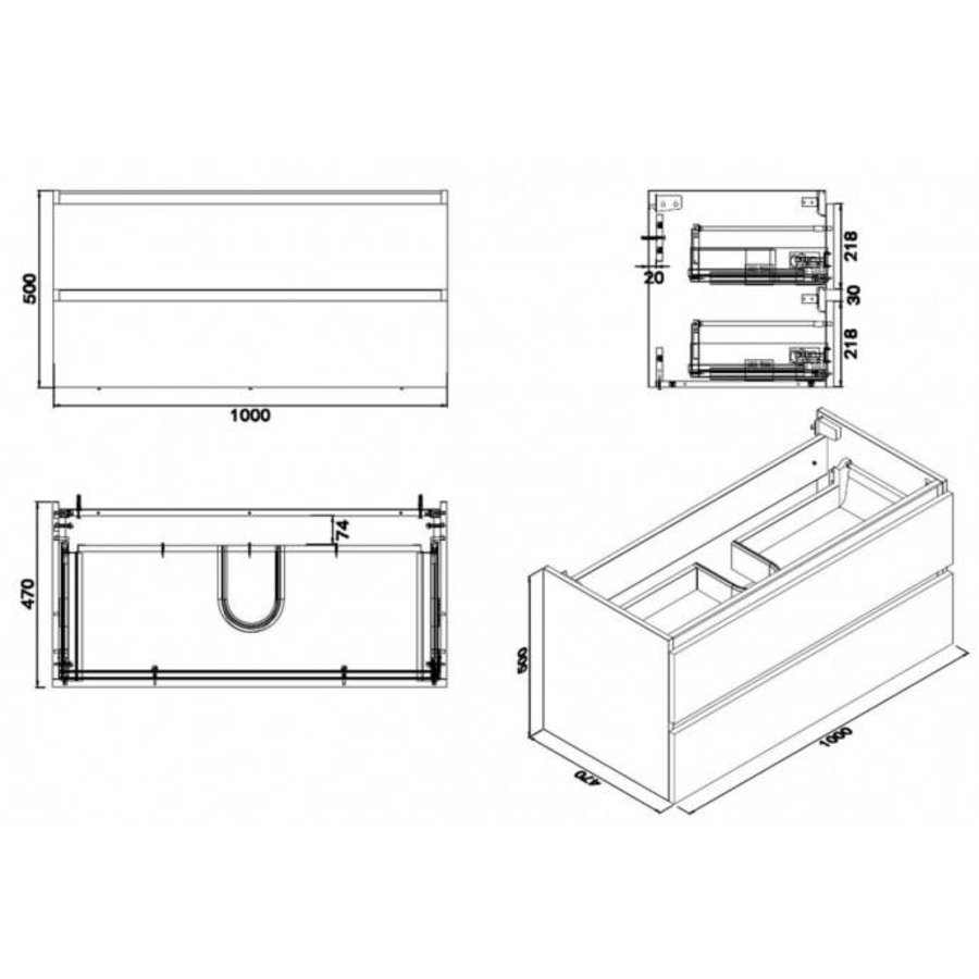 Badkamermeubel Luna 100X47 Wit (2 Laden)