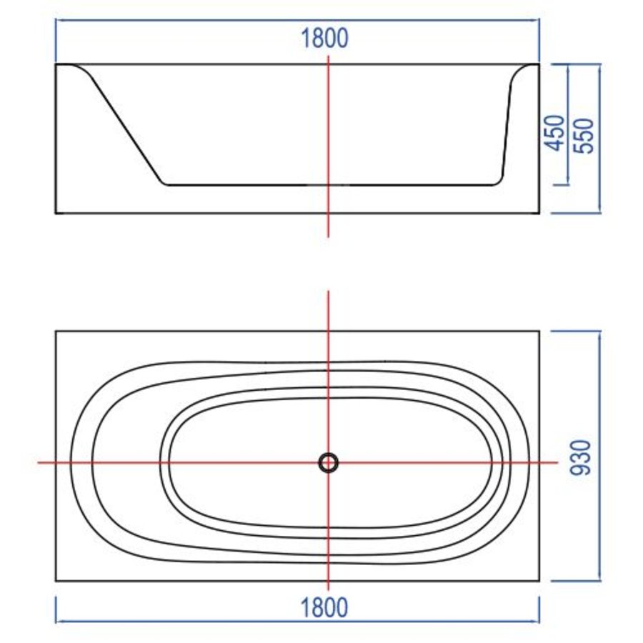 Vrijstaand Bad Home 180X93X55Cm Solid Surface