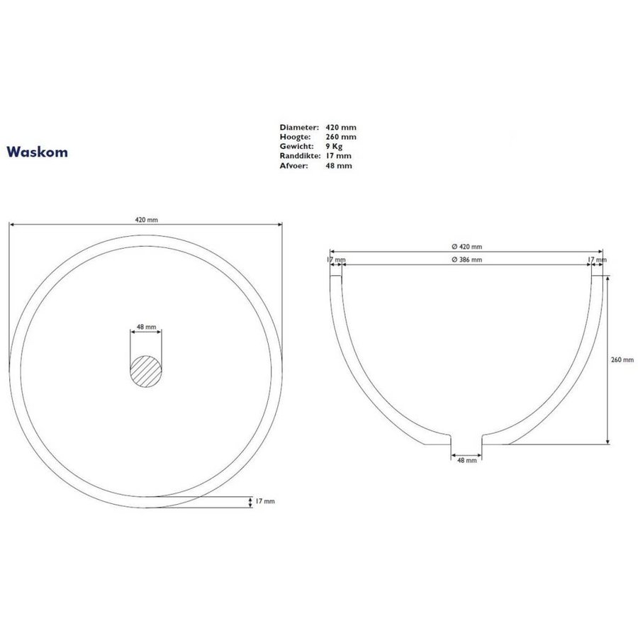 Waskom Just Solid Surface Opbouw 42 Cm Glans Wit