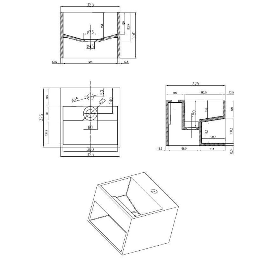 Wastafel Buq-30 Just Solid 32. 5X32. 5X25Cm