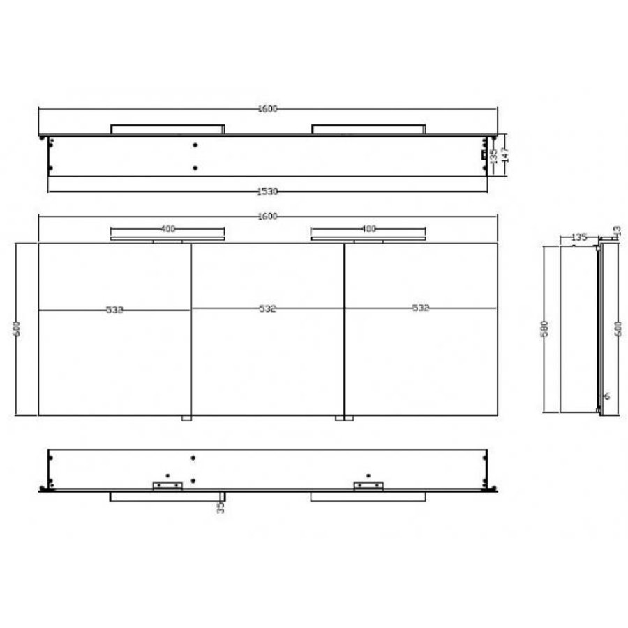 Spiegelkast Met Led Verlichting 160X60 Aluminium