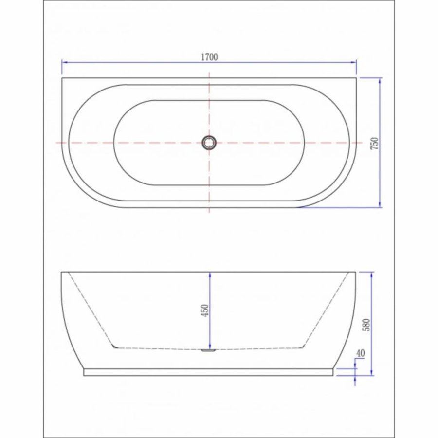 Ligbad Wall Half-Vrijstaand Acryl 170X75 Wit