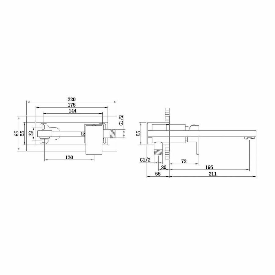 Wastafelkraan A-Line Wandmodel Inbouw