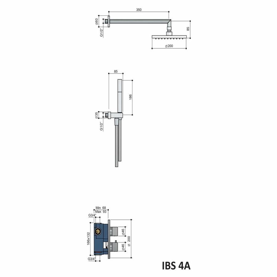 Thermostatische Inbouw Douche Set Bloke Met 2-Weg-Stop-Omstel Ibs 4A