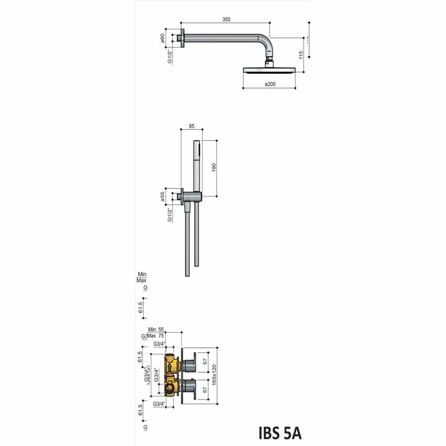 Thermostatische Inbouw Douche Set Friendo Met 2-Weg-Stop-Omstel Ibs 5A