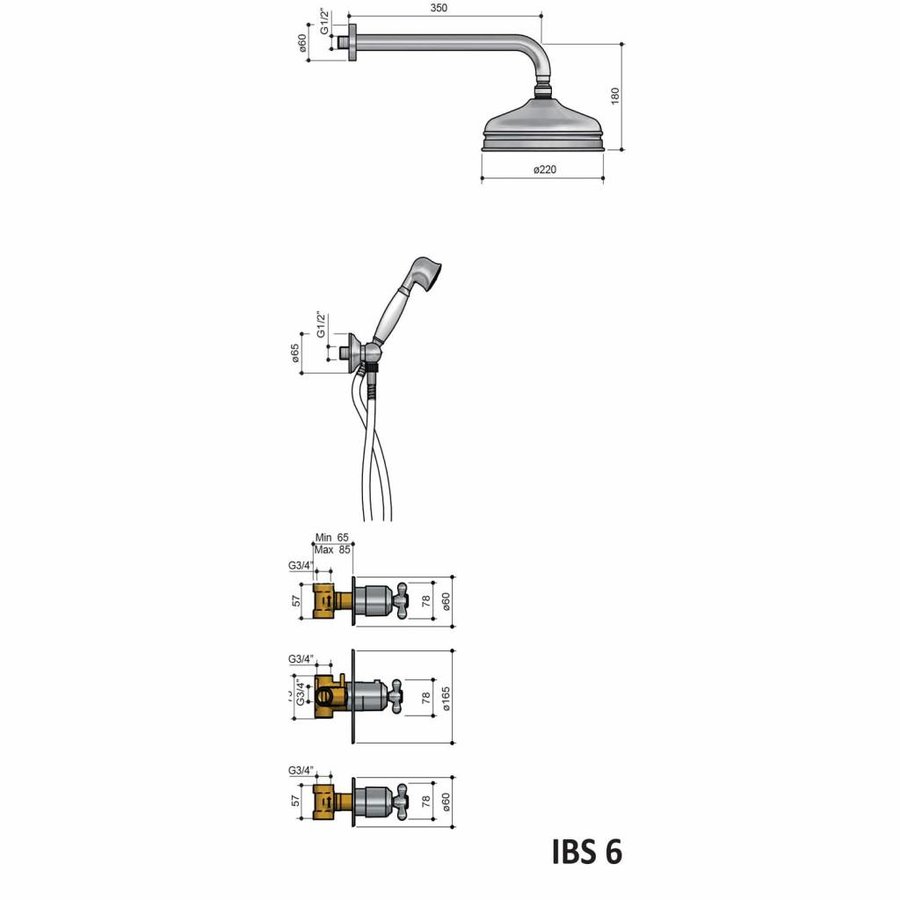 Thermostatische Inbouw Douche Set Amice Met 2 Stopkranen Ibs 6