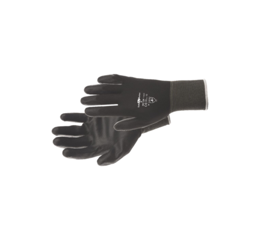 Safe Worker Nylonflex handschoenen zwart PU coating