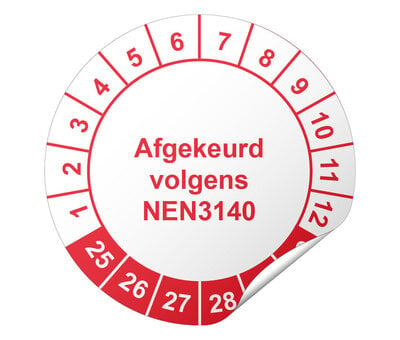 Keuringssticker afgekeurd volgens NEN 3140