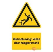 Waarschuwingsbord / sticker vallen door hoogteverschil met tekst