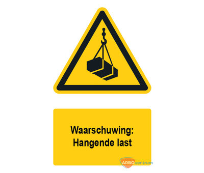 Waarschuwingsbord / sticker hangende last met tekst