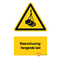 Waarschuwingsbord / sticker hangende last met tekst