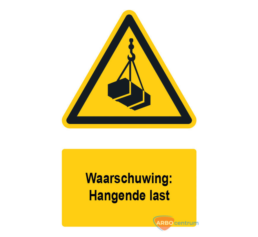 Waarschuwingsbord / sticker hangende last met tekst