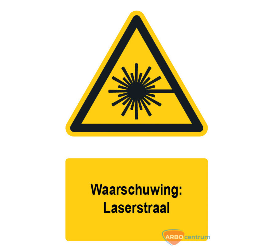 Waarschuwingsbord / sticker laserstraal met tekst