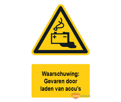 Waarschuwingsbord / sticker gevaar door laden van accu's met tekst