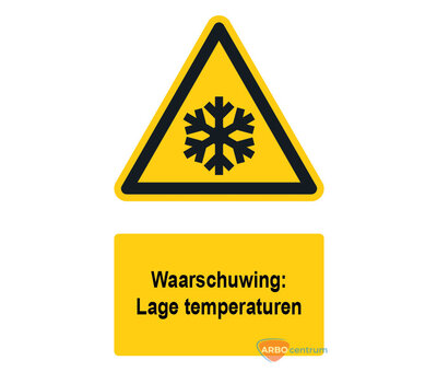 Waarschuwingsbord / sticker lage temperaturen met tekst