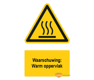 Waarschuwingsbord / sticker warm oppervlak met tekst