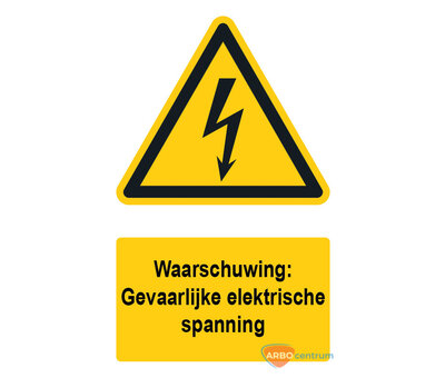 Waarschuwingsbord / sticker gevaarlijke elektrische spanning met tekst