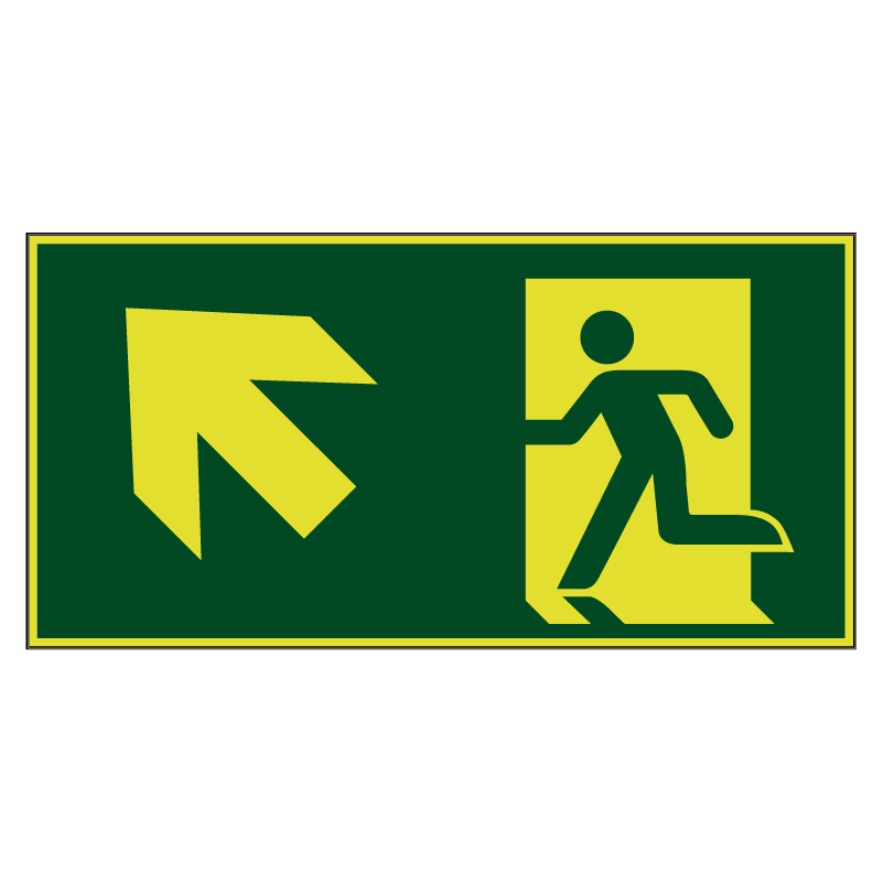 Nooduitgang naar links boven lichtgevend - 300 x 150 mm - Kunststof bord