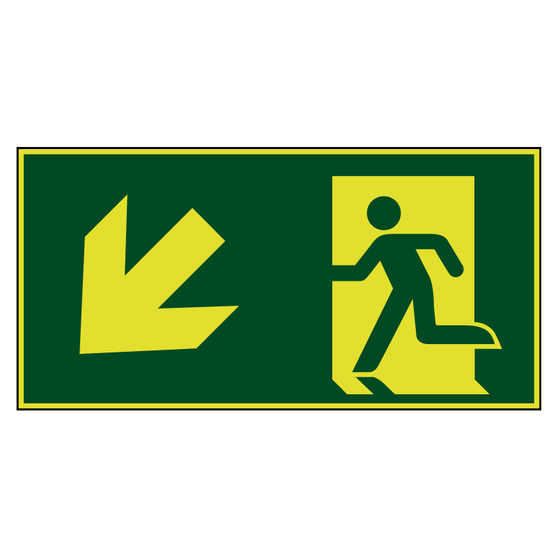 Nooduitgang naar links onder lichtgevend - 300 x 150 mm - Kunststof bord