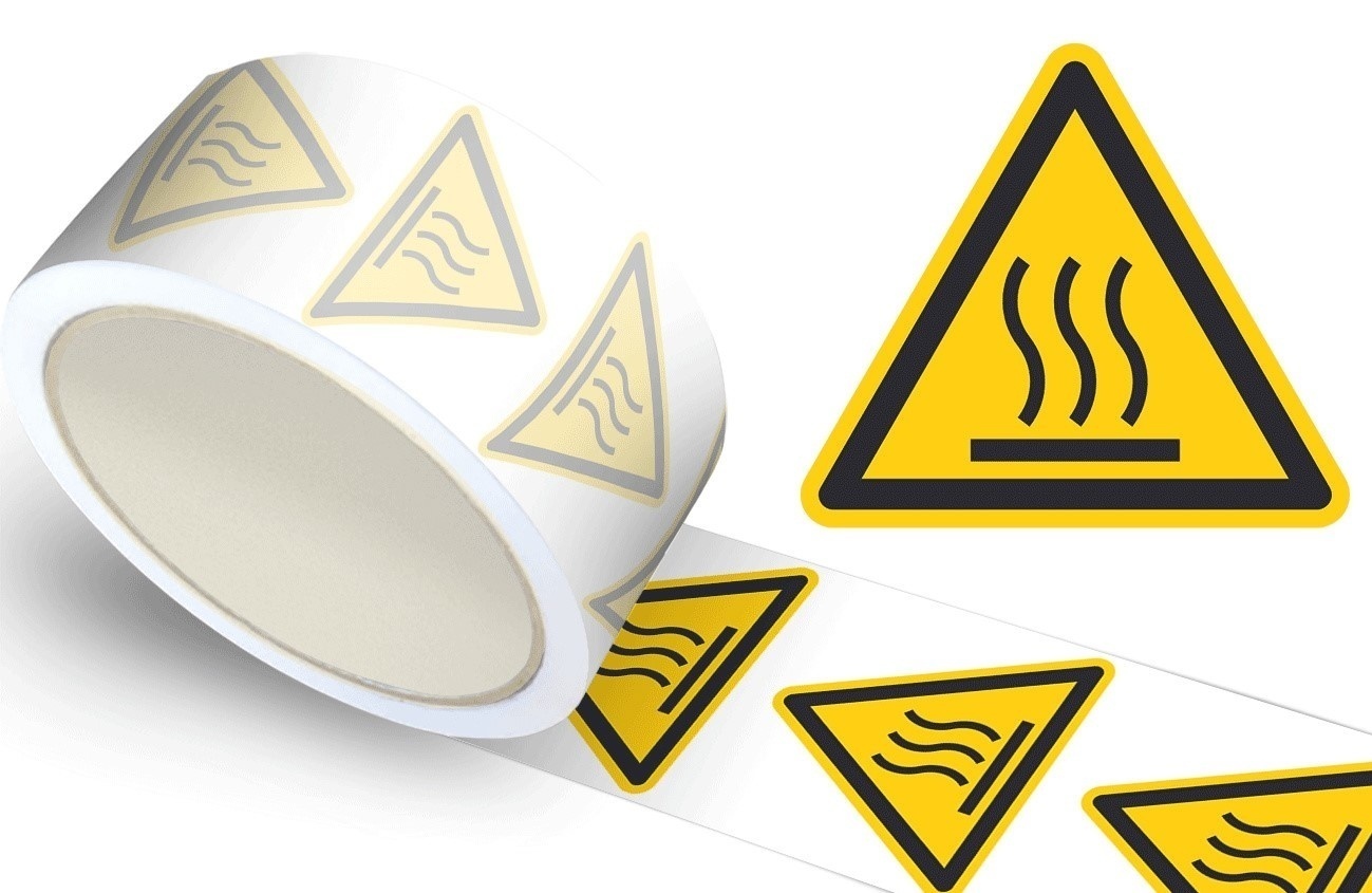 Waarschuwingssticker hoge temperaturen, op rol - 100 mm breed - 100 stickers