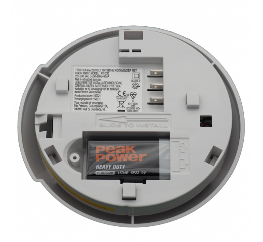 Fito optische rookmelder 230V incl. 9V backup batterij
