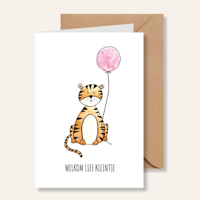 Juulz kaart tijgertje met roze ballon