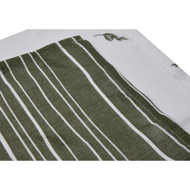 Jollein monddoekje hydrofiel Stripe & Olive leaf green (2pck)