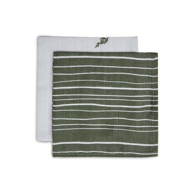 Jollein monddoekje hydrofiel Stripe & Olive leaf green (2pck)