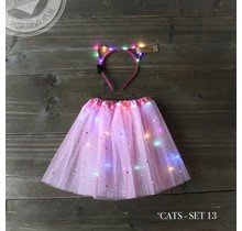 Tutu met led lichtjes en cats diadeem pink en multi lights