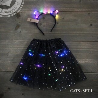 Tutu met led lichtjes en cats diadeem black/multi