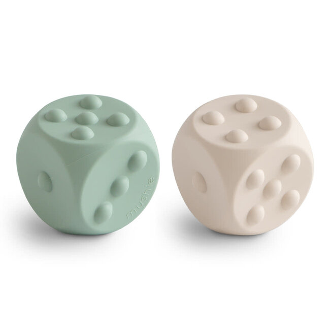 Mushie Dice press toy 2pck Cambridge Blue/Shifting Sands