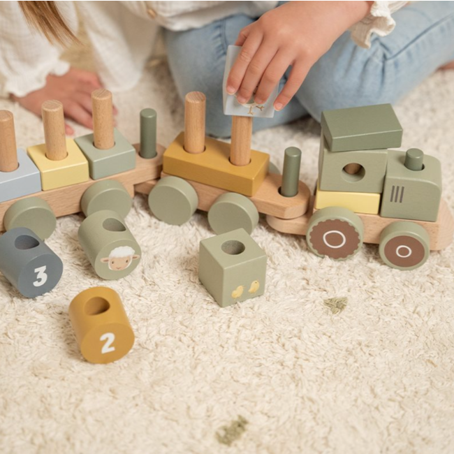 Little Dutch blokkentrein tractor  Little Farm FSC