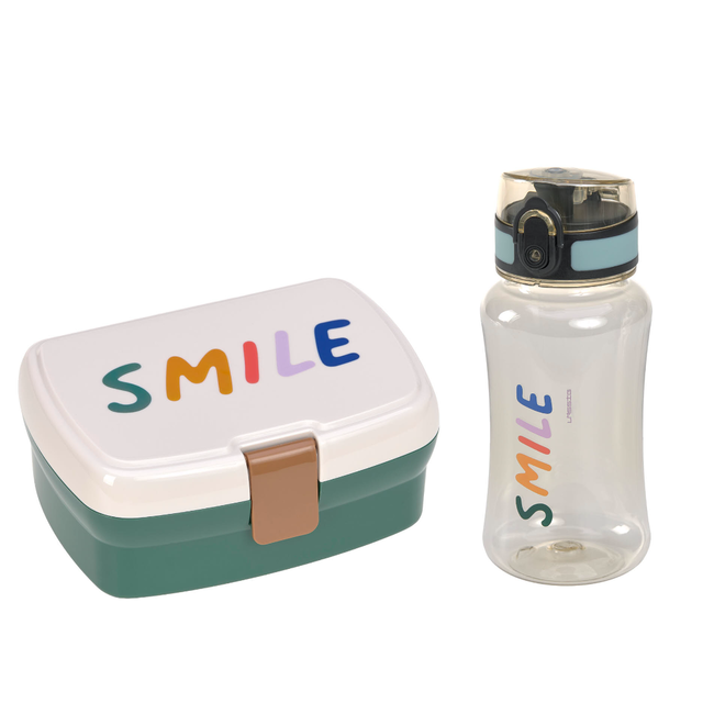 Lassig Lunchbox en drinkbeker Little gang Smile milky / ocean green