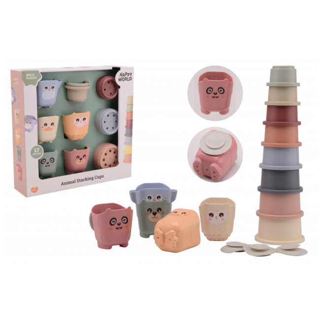 Happy world bio plastic stapel emmers en bekers in doos