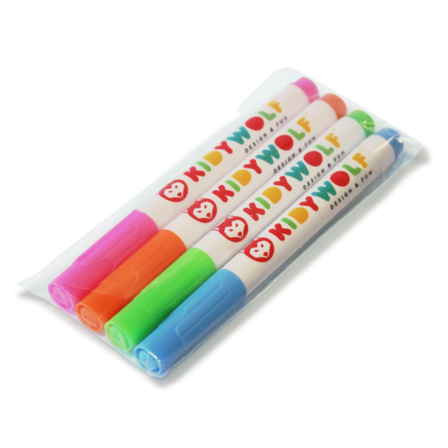 Kidywolf Kidymarker 4 Fluorescende markeerstiften Roze Groen Oranje Blauw