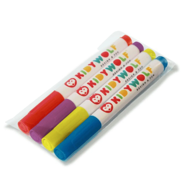 Kidywolf Kidymarker 4 Fluorescende markeerstiften Geel Paars Rood Blauw