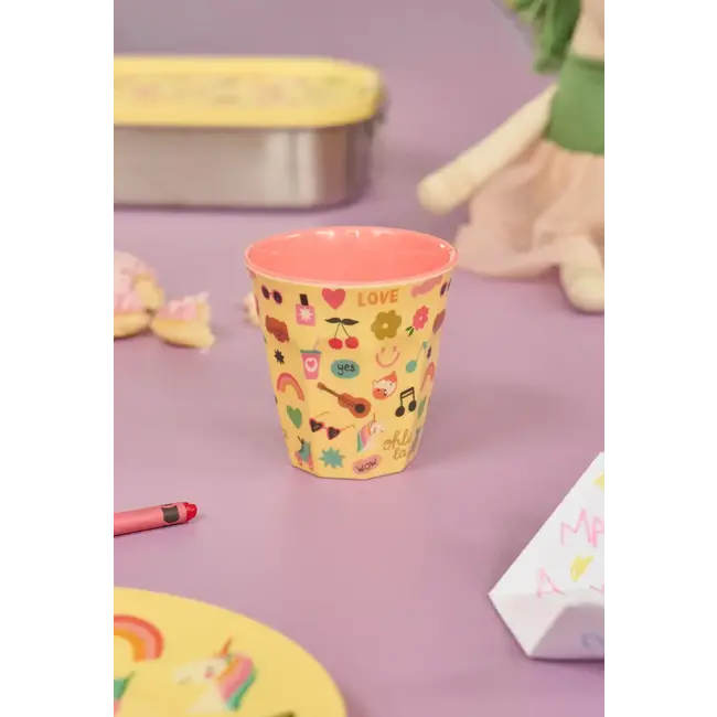Beker Middelgroot - Soft yellow - Unicorn love print